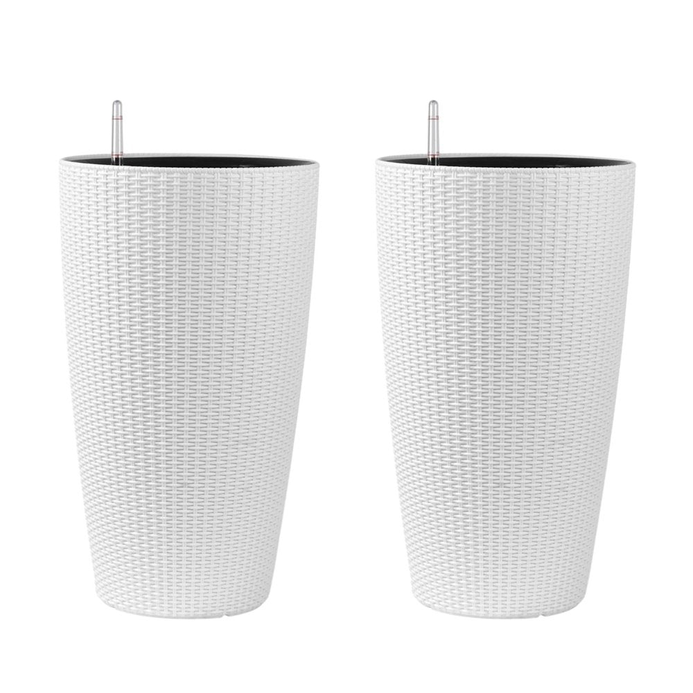Set of Two White Recycled Plastic Round Self Watering Planter Box — view 2