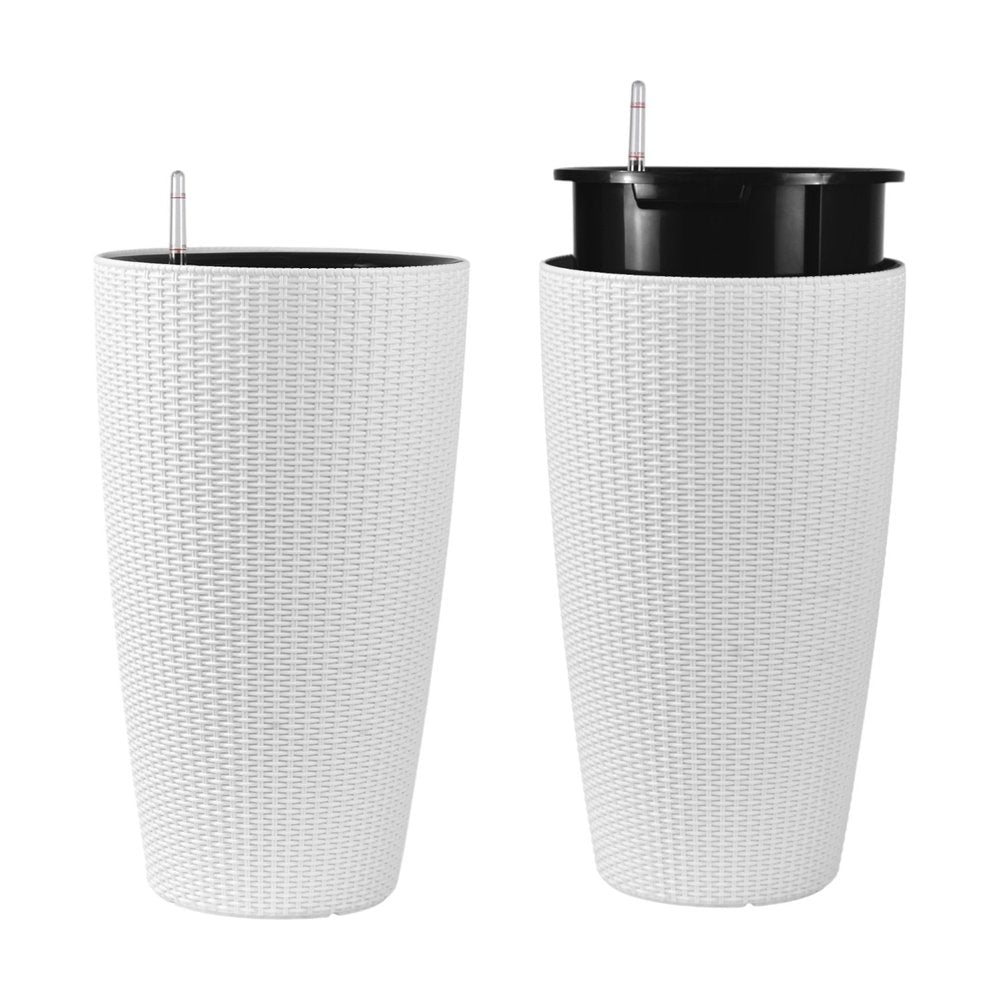Set of Two White Recycled Plastic Round Self Watering Planter Box — view 4