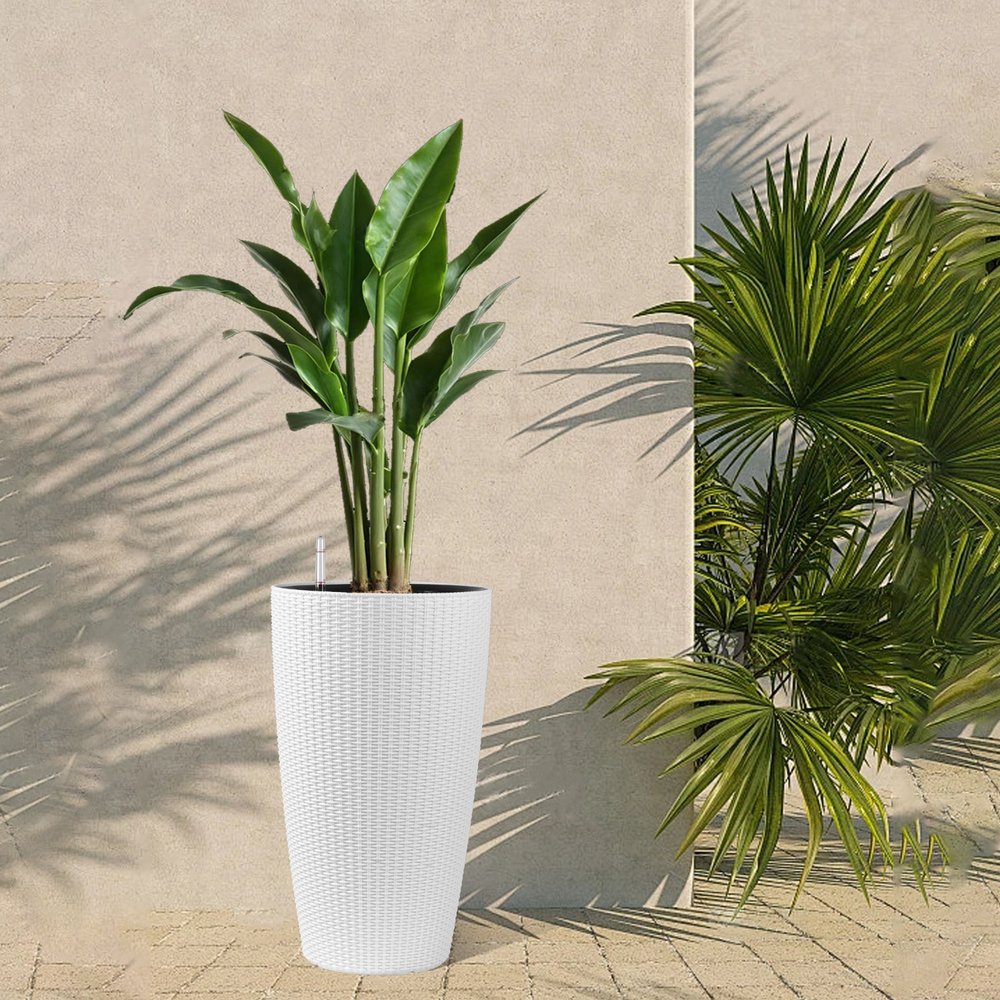 Set of Two White Recycled Plastic Round Self Watering Planter Box — view 1
