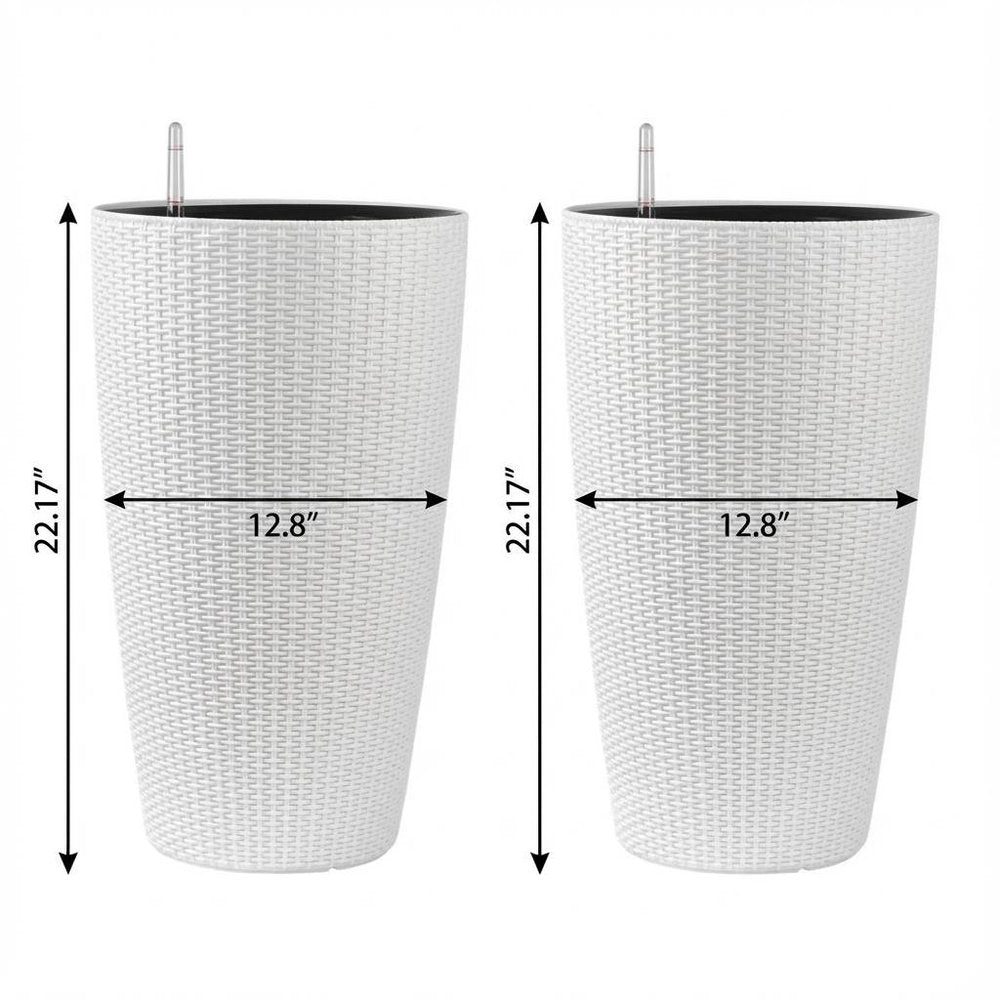 Set of Two White Recycled Plastic Round Self Watering Planter Box — view 6