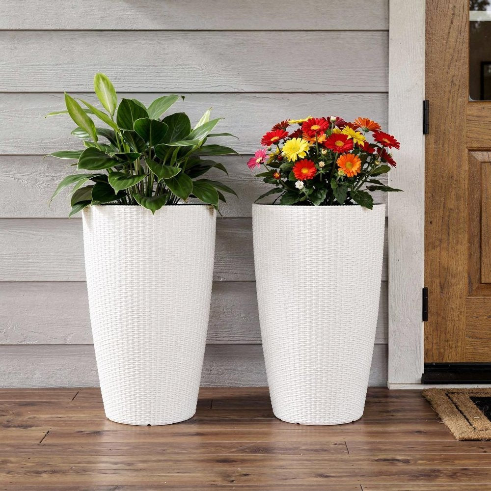 Set of Two White Recycled Plastic Round Self Watering Planter Box — view 5