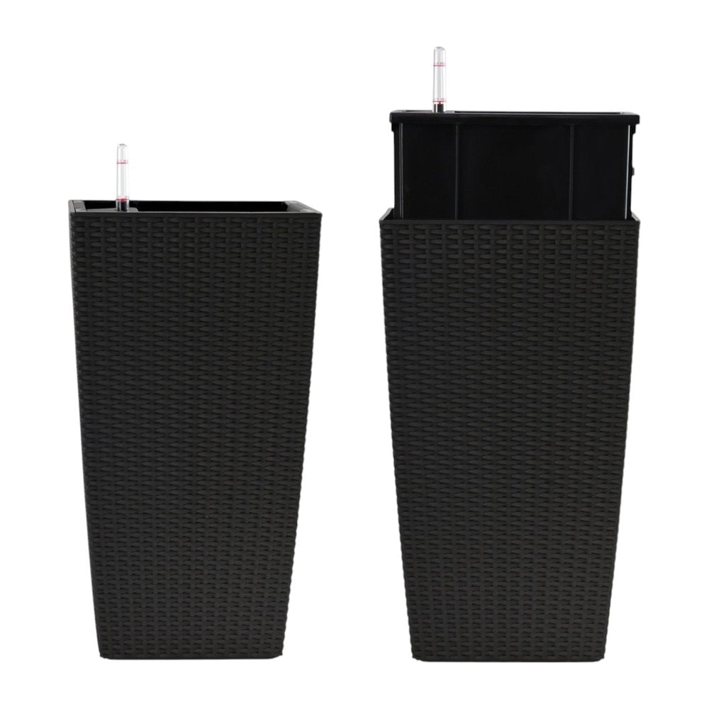 Set of Two Black Recycled Plastic Round Self Watering Planter Box — view 2