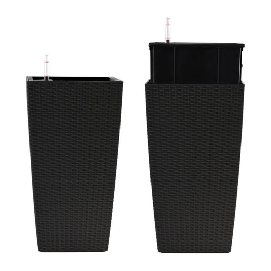Set of Two Black Recycled Plastic Round Self Watering Planter Box