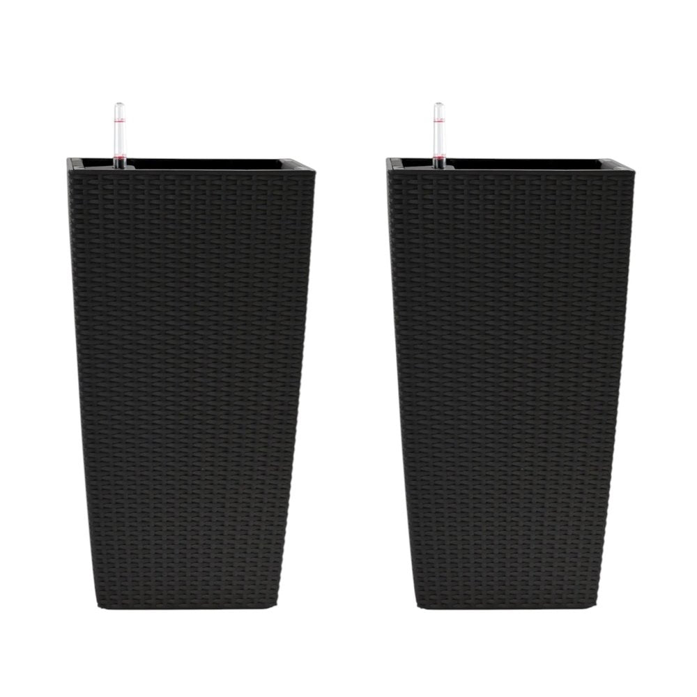 Set of Two Black Recycled Plastic Round Self Watering Planter Box — view 3