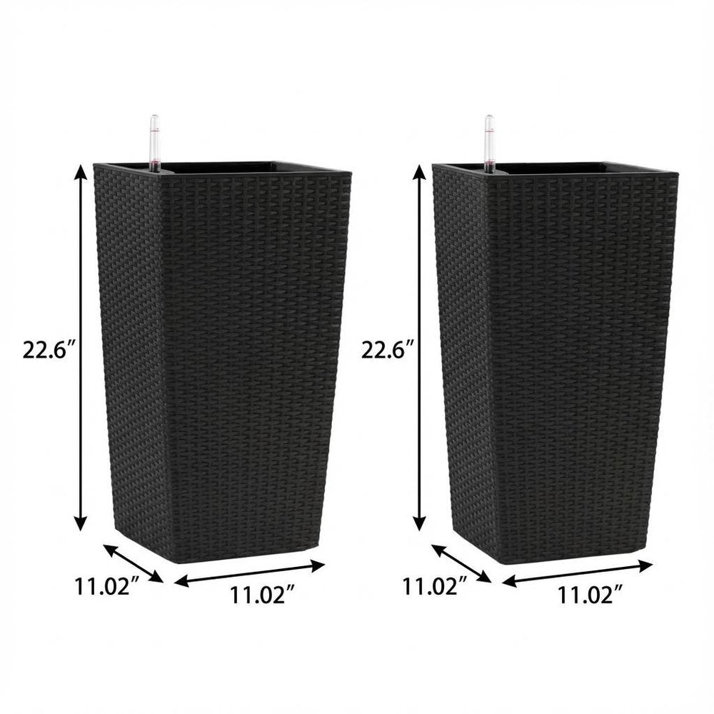 Set of Two Black Recycled Plastic Round Self Watering Planter Box — view 5