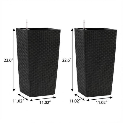 Set of Two Black Recycled Plastic Round Self Watering Planter Box