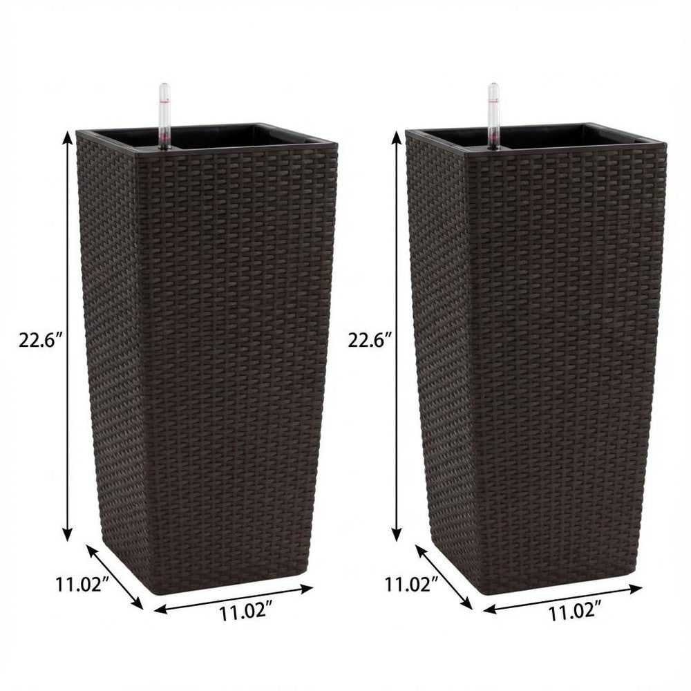Set of Two Brown Recycled Plastic Round Self Watering Planter Box — view 6