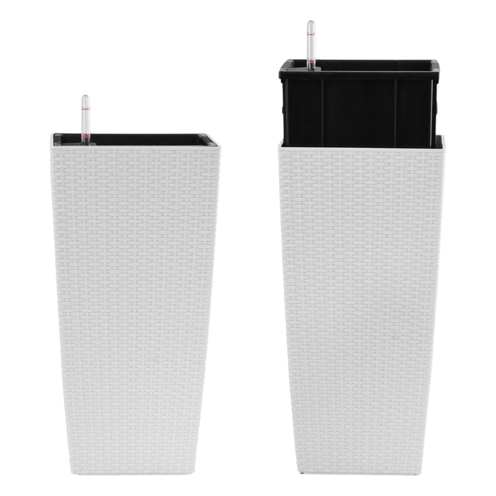 Set of Two White Recycled Plastic Rectangular Self Watering Planter Box — view 2
