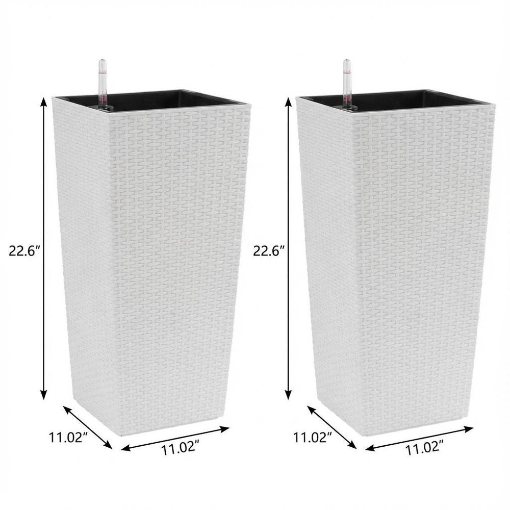 Set of Two White Recycled Plastic Rectangular Self Watering Planter Box — view 6