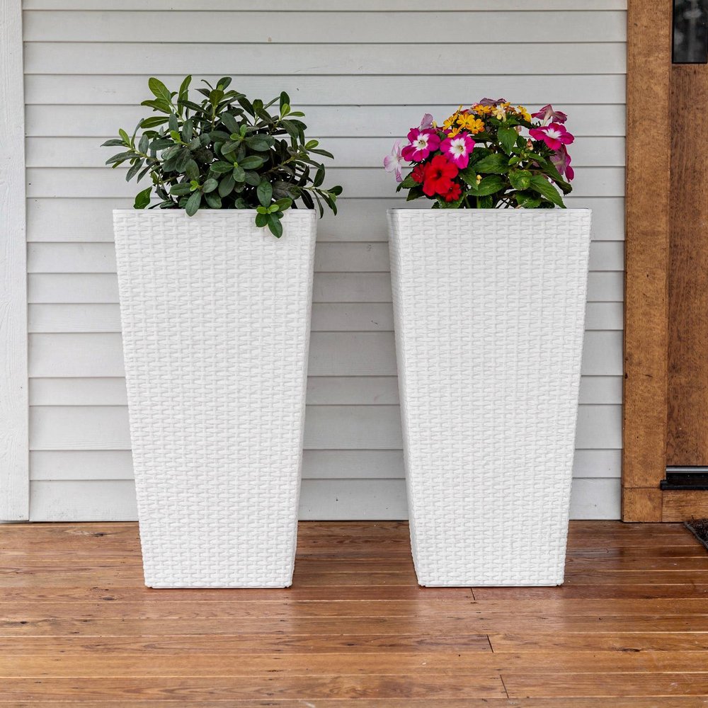 Set of Two White Recycled Plastic Rectangular Self Watering Planter Box — view 4