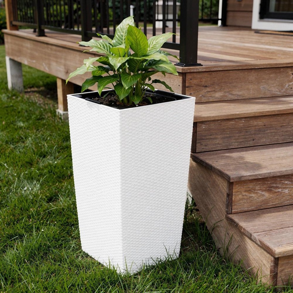 30" X 15" White Recycled Plastic Rectangular Self Watering Planter Box — view 4