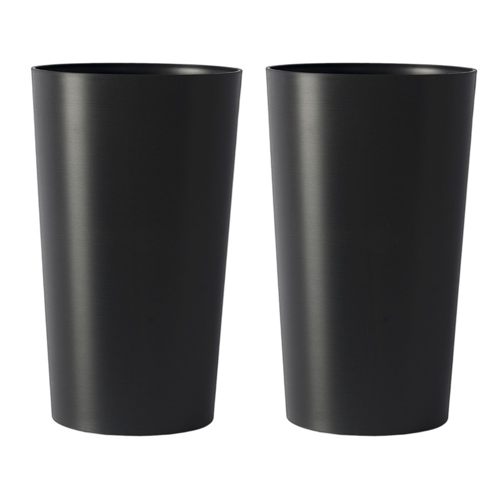 Set of Two Black Heavy Duty Plastic Cylindrical Planter Pots — view 2