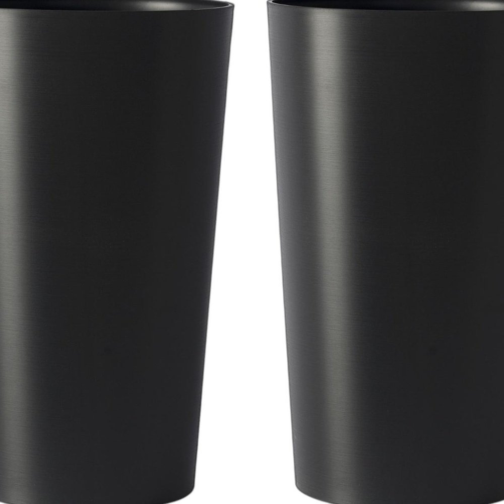 Set of Two Black Heavy Duty Plastic Cylindrical Planter Pots — view 5
