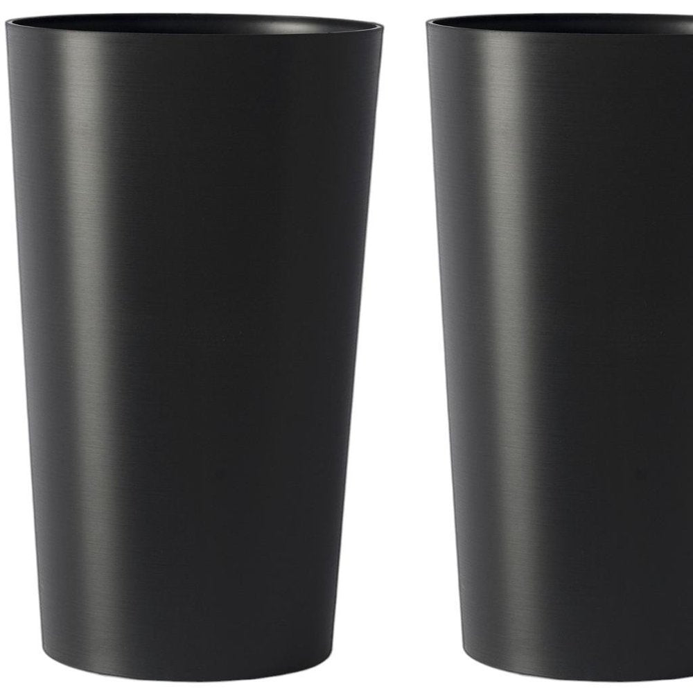Set of Two Black Heavy Duty Plastic Cylindrical Planter Pots — view 3