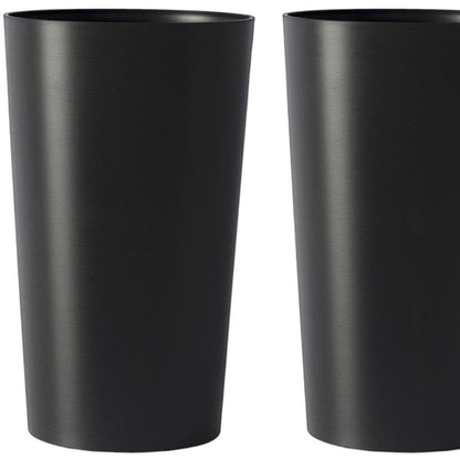 Set of Two Black Heavy Duty Plastic Cylindrical Planter Pots