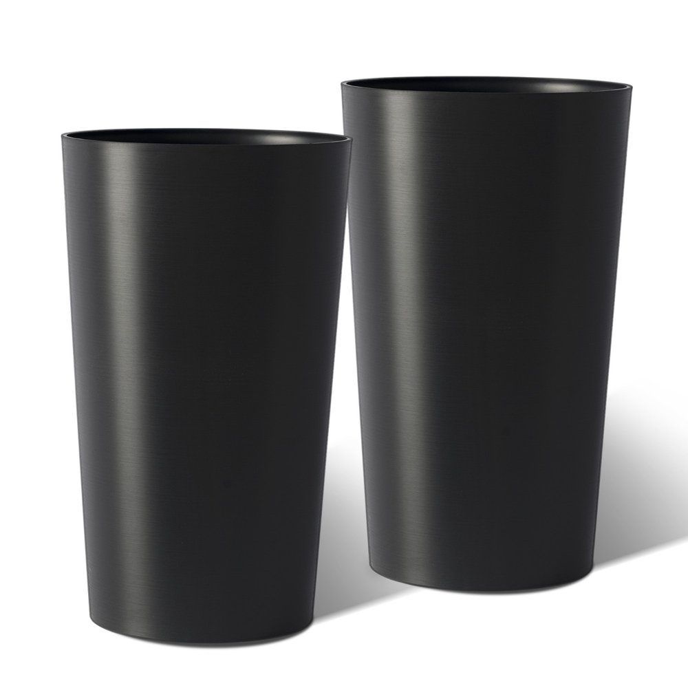 Set of Two Black Heavy Duty Plastic Cylindrical Planter Pots — view 1