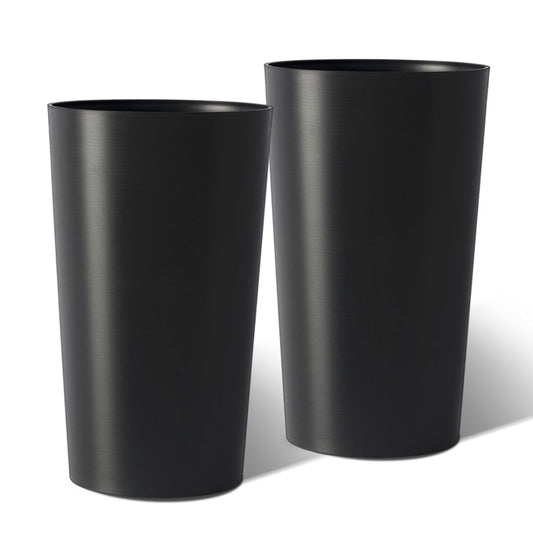 Set of Two Black Heavy Duty Plastic Cylindrical Planter Pots