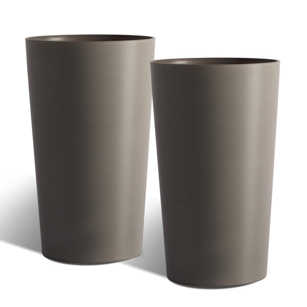 Set of Two Brown Heavy Duty Plastic Cylindrical Planter Pots — view 5
