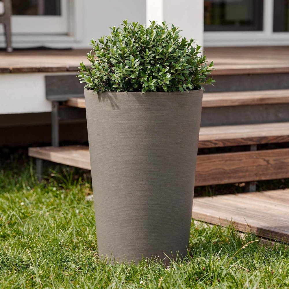 Set of Two Brown Heavy Duty Plastic Cylindrical Planter Pots — view 3