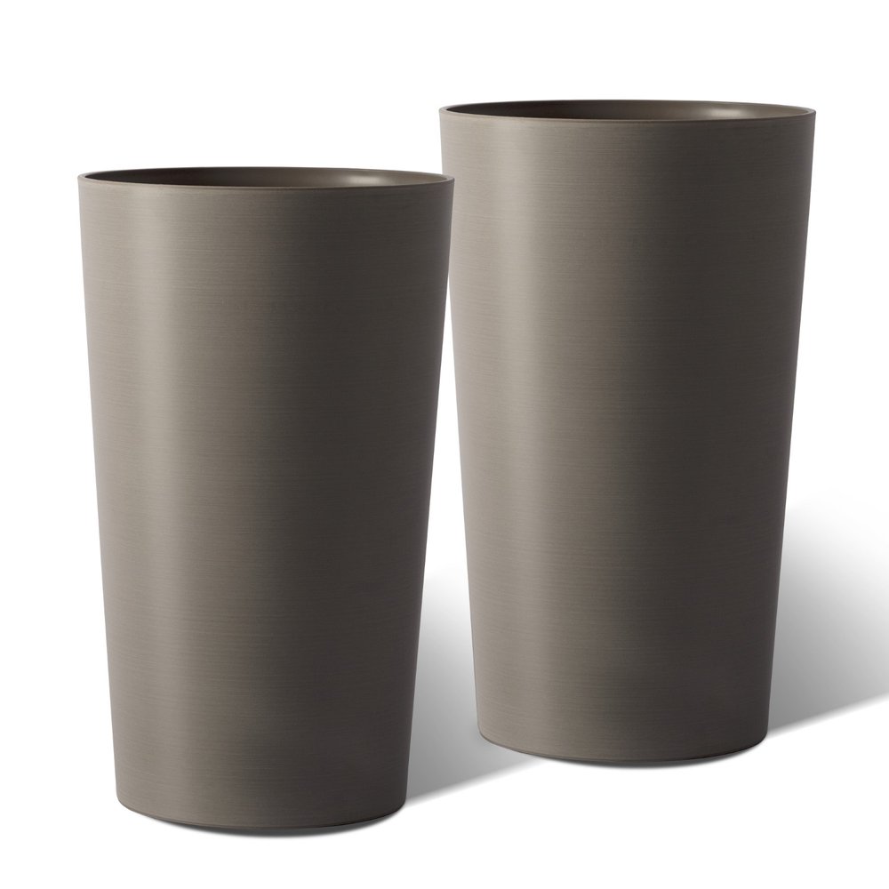 Set of Two Brown Heavy Duty Plastic Cylindrical Planter Pots — view 1