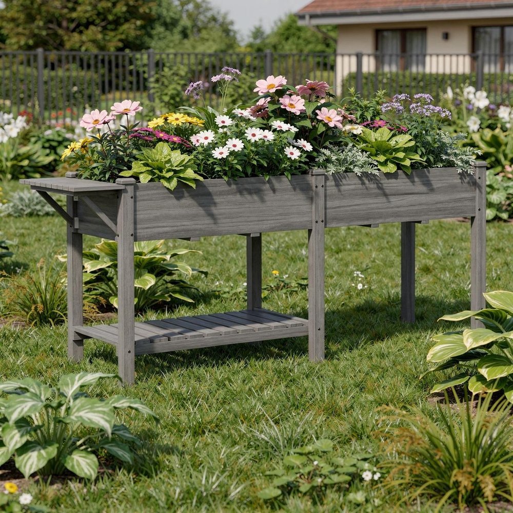 31" X 82" Light Gray Wood Rectangular Planter Box — view 4