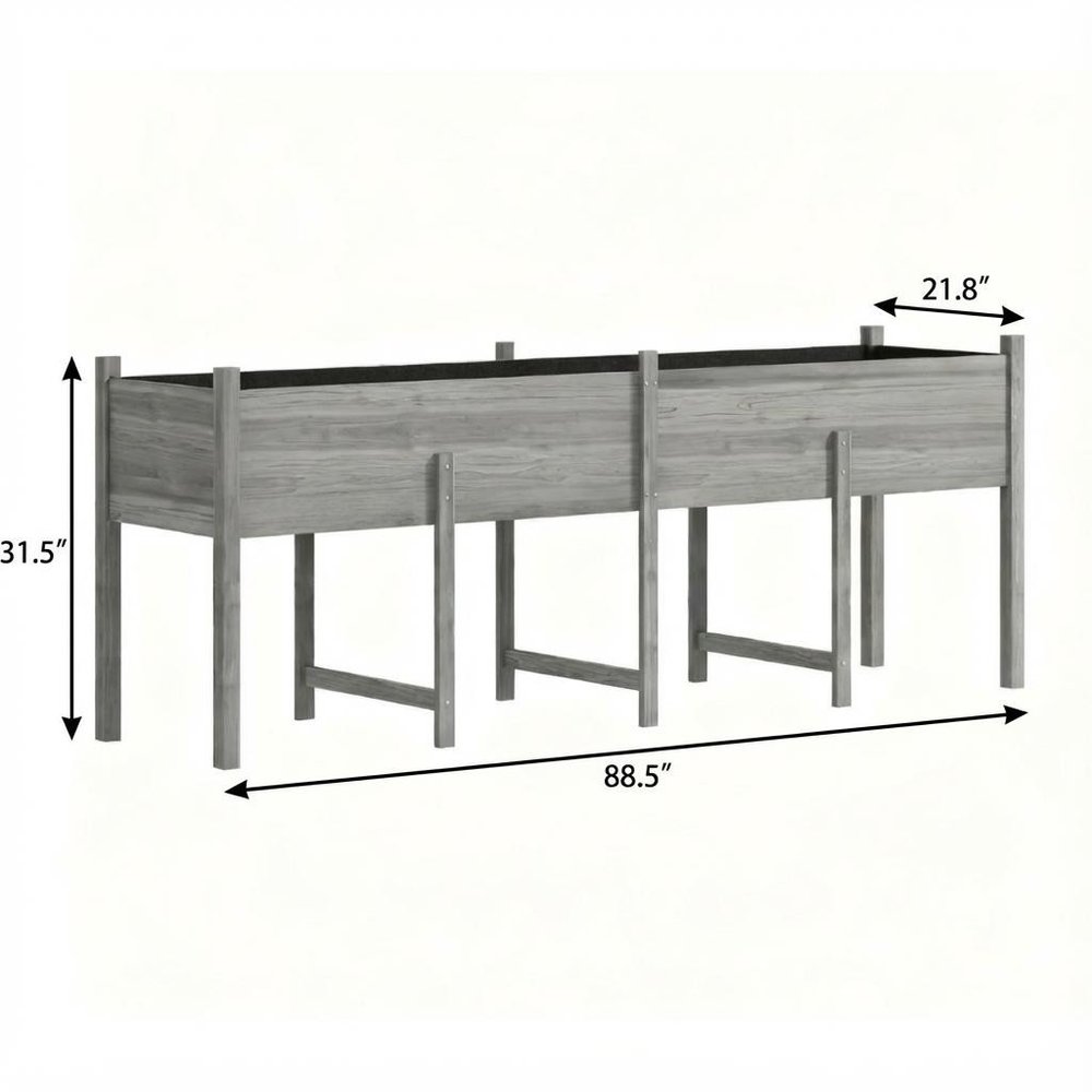 32" X 89" Light Gray Wood Rectangular Planter Box — view 5