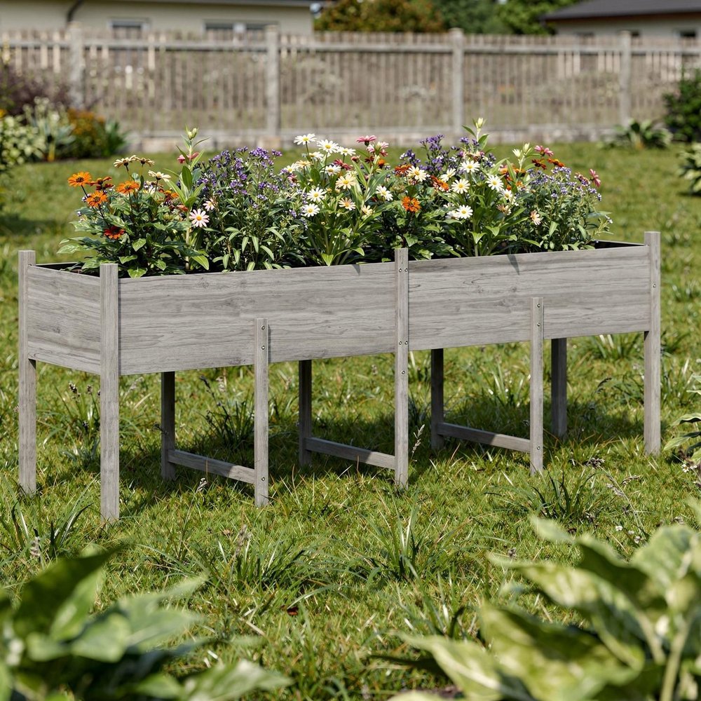 32" X 89" Light Gray Wood Rectangular Planter Box — view 4