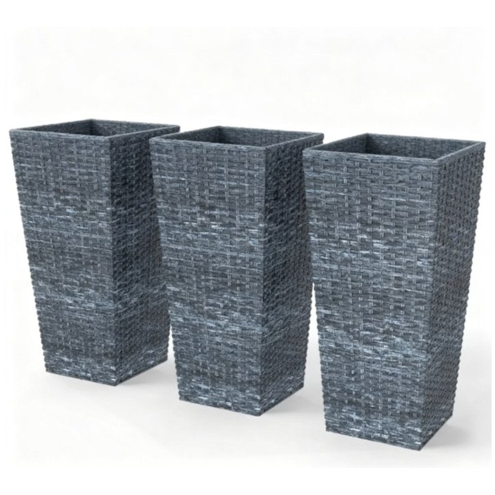 Set of Three Light Gray Recycled Plastic Rectangular Planter Box — view 1