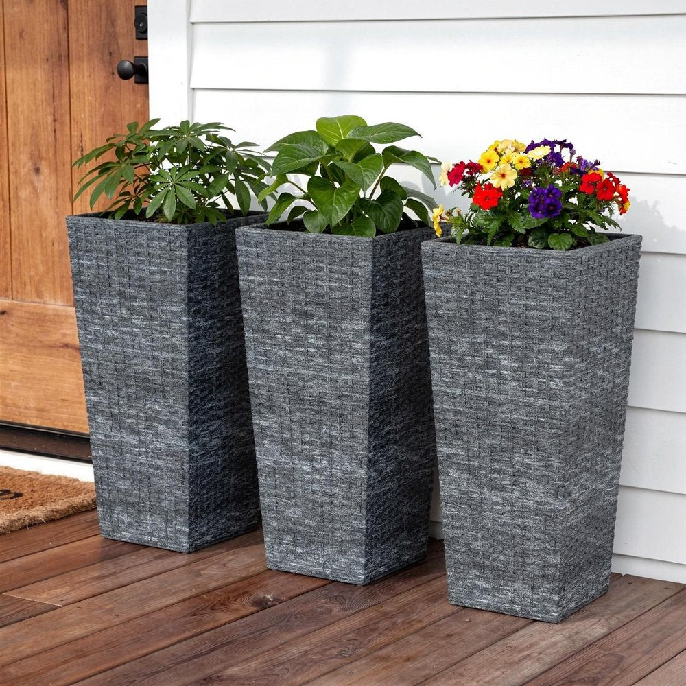 Set of Three Light Gray Recycled Plastic Rectangular Planter Box — view 5