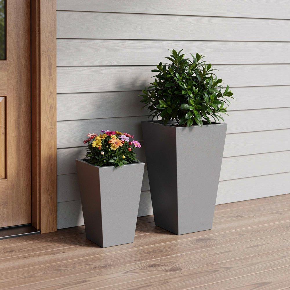 Set of Two Light Gray Magnesium Oxide Rectangular Planter Box — view 4