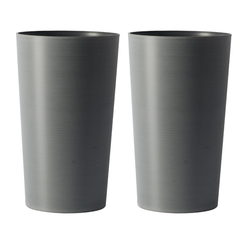 Set of Two Light Gray Heavy Duty Plastic Cylindrical Planter Pots — view 3