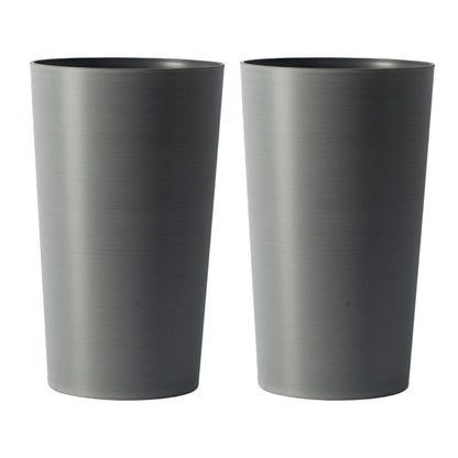 Set of Two Light Gray Heavy Duty Plastic Cylindrical Planter Pots
