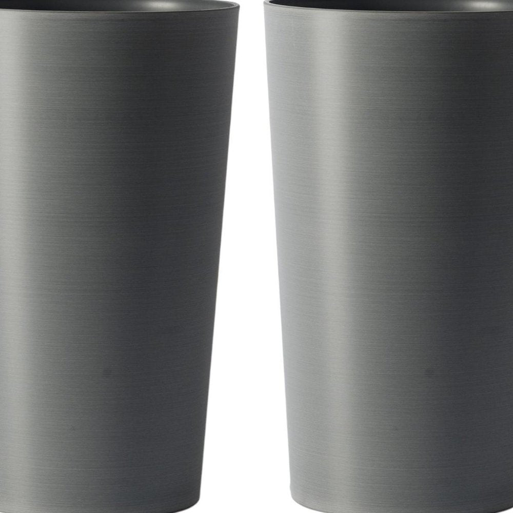 Set of Two Light Gray Heavy Duty Plastic Cylindrical Planter Pots — view 5