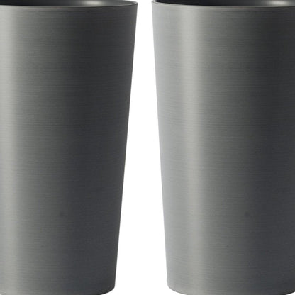 Set of Two Light Gray Heavy Duty Plastic Cylindrical Planter Pots