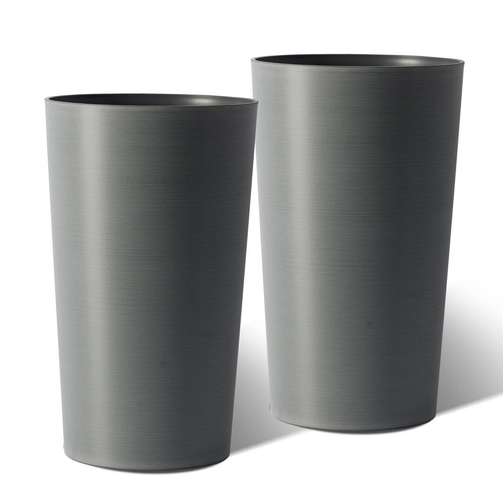 Set of Two Light Gray Heavy Duty Plastic Cylindrical Planter Pots — view 1