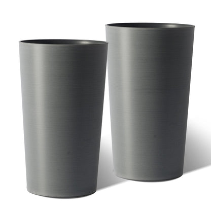 Set of Two Light Gray Heavy Duty Plastic Cylindrical Planter Pots
