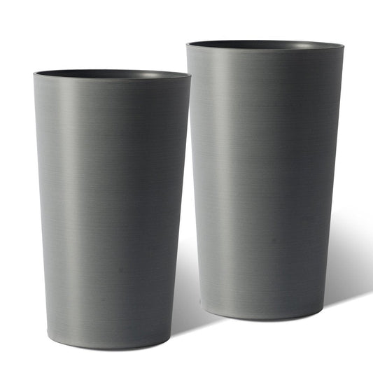 Set of Two Light Gray Heavy Duty Plastic Cylindrical Planter Pots