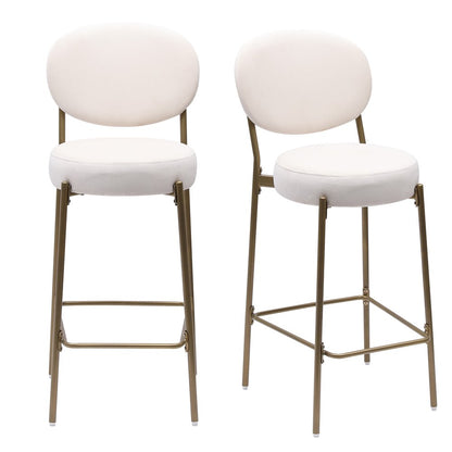 Set of Two 29" White And Gold Velvet And Metal Low Back Bar Height Bar Chairs HomeRoots