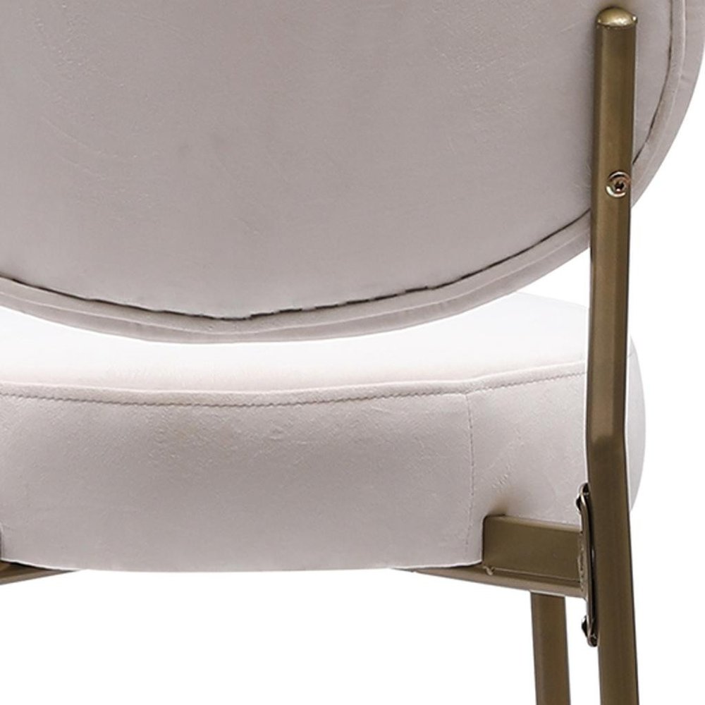 Set of Two 29" White And Gold Velvet And Metal Low Back Bar Height Bar Chairs HomeRoots