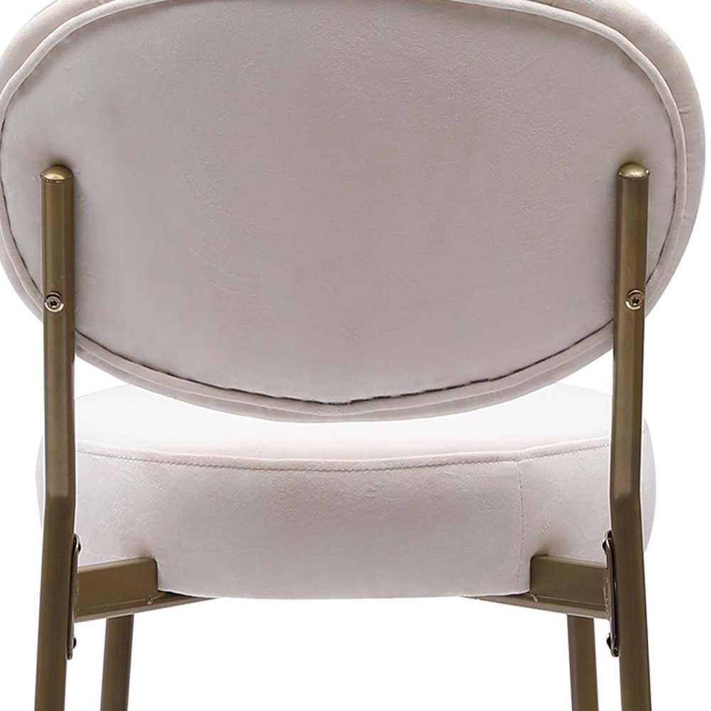 Set of Two 29" White And Gold Velvet And Metal Low Back Bar Height Bar Chairs HomeRoots