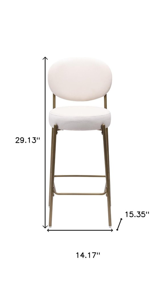 Set of Two 29" White And Gold Velvet And Metal Low Back Bar Height Bar Chairs HomeRoots