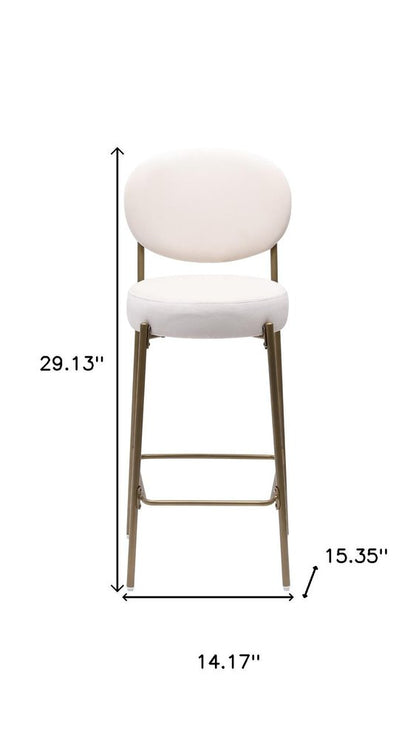 Set of Two 29" White And Gold Velvet And Metal Low Back Bar Height Bar Chairs HomeRoots