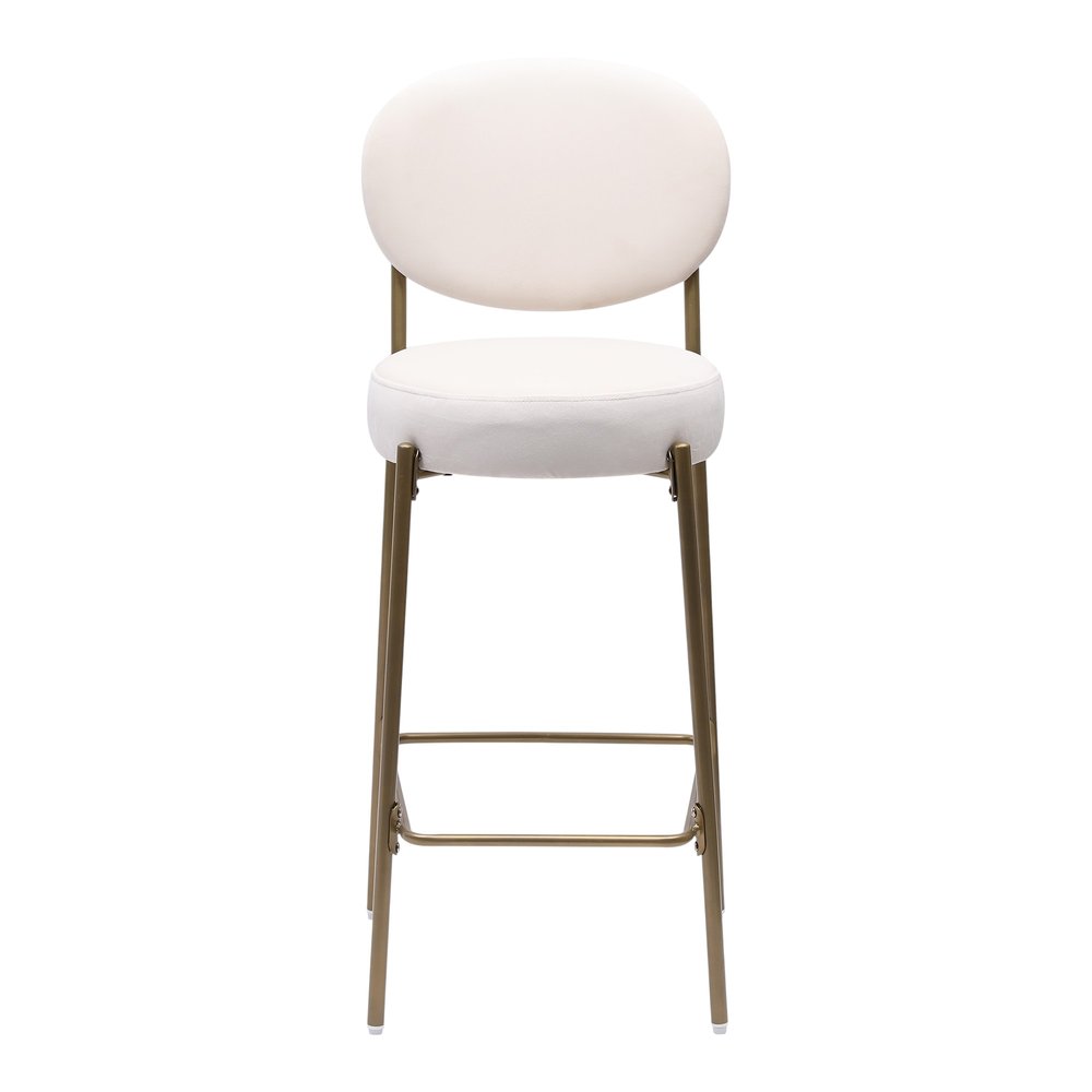 Set of Two 29" White And Gold Velvet And Metal Low Back Bar Height Bar Chairs HomeRoots