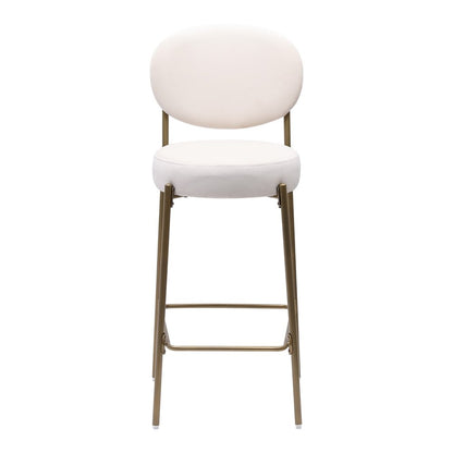 Set of Two 29" White And Gold Velvet And Metal Low Back Bar Height Bar Chairs HomeRoots
