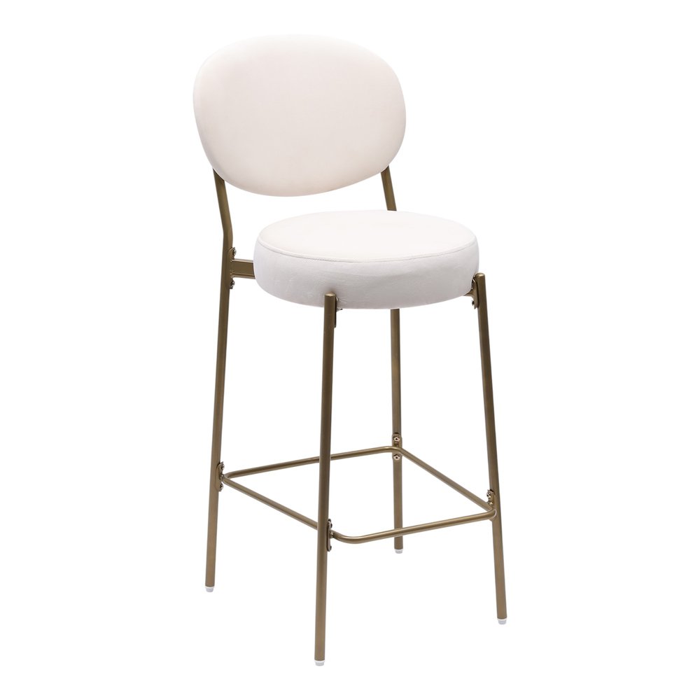 Set of Two 29" White And Gold Velvet And Metal Low Back Bar Height Bar Chairs HomeRoots
