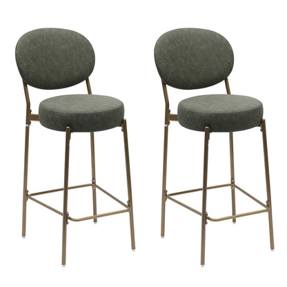 Set of Two 29" Green And Gold Faux Leather And Metal Low Back Bar Height Bar Chairs HomeRoots