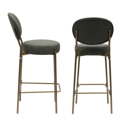Set of Two 29" Green And Gold Faux Leather And Metal Low Back Bar Height Bar Chairs HomeRoots