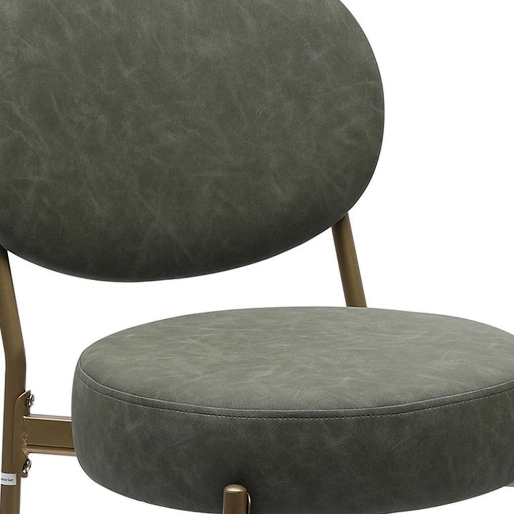 Set of Two 29" Green And Gold Faux Leather And Metal Low Back Bar Height Bar Chairs HomeRoots
