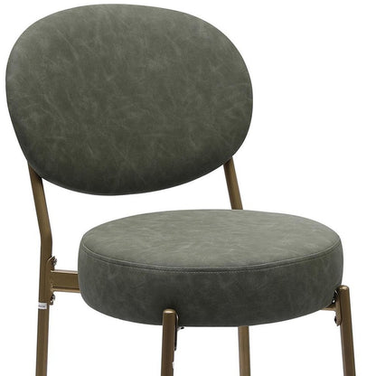 Set of Two 29" Green And Gold Faux Leather And Metal Low Back Bar Height Bar Chairs HomeRoots