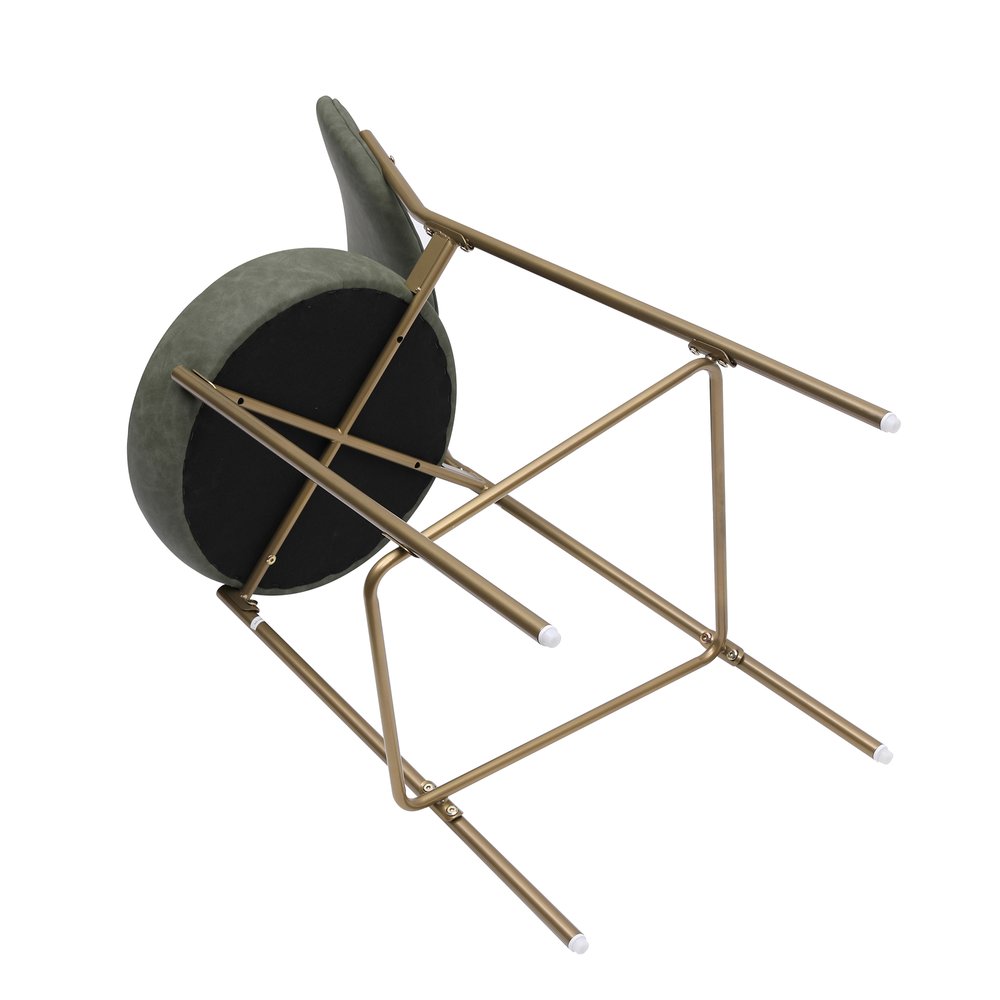 Set of Two 29" Green And Gold Faux Leather And Metal Low Back Bar Height Bar Chairs HomeRoots